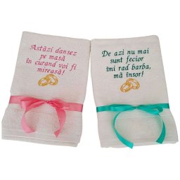Set 2 prosoape brodate cu mesaj deosebit pentru miri/fini - ILIF183