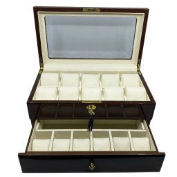 Cutie 16 Ceasuri si Butoni Lux Brown Wood