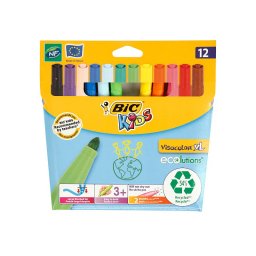 Carioca 12 culori cu varf XL Bic Kids Visacolor Ecolutions