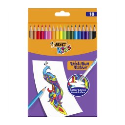 Creioane colorate cu radiera 18 culori Bic Evolution Illusion