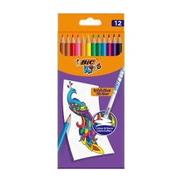 Creioane colorate cu radiera 12 culori Bic Evolution Illusion