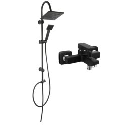 Coloana de dus Ferro Zicco, cu baterie cada / dus Negru Mat, set bara dus Negru Mat, culisant, dus fix, para dus mobila