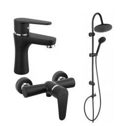 Pachet 3in1 Baterii Algeo lavoar baterie dus si coloana de dus, Negru Mat
