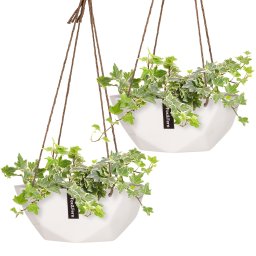 Blumfeldt Laren, ghiveci suspendat, Ø 28 cm, Polystone, cu frânghii naturale, set de 2 bucăți (PP-HANG-GEO-M-MW-X2)