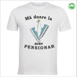 Tricou Pensionare alb, personalizat cu textul Ma doare la tenesi, sunt pensionar tenesi turcoaz