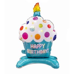Balon folie briosa Happy Birthday albastru Stand up 88 cm