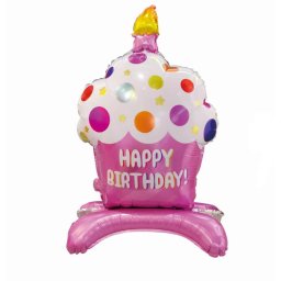 Balon folie briosa Happy Birthday roz Stand up 88 cm