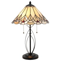 Veioza cu baza din polirasina maro si abajur din sticla Tiffany Ø 40 cm x 60 h