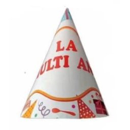 Set 8 coifuri albe cu La multi ani 13.5 21 cm
