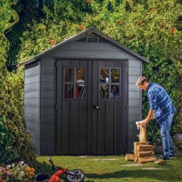 Casuta de gradina, Keter, Gri, colectie Newton, 757, usa dubla, podea, ventilatie, ranforsare metalica