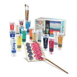 Set vopsea acrilica Morocolor Primo, 75 ml, diverse culori, 14 culori, 1 pasta