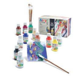 Set vopsea acrilica Morocolor Primo, 125 ml, diverse culori, 11 culori, 1 lac