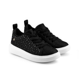 Pantofi Fete Bibi Glam Black cu Sireturi Elastice