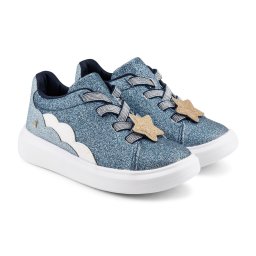 Pantofi Fete Bibi Glam Blue cu Sireturi Elastice