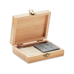 Set pentru whisky, 10 piese, 13x10,9x3,8 cm, Everestus, 20SEP0645, Piatra, Bambus, Natur