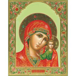 Set goblen cu diamante, cu sasiu, Icoana Maica Domnului din Kazan, 40x50cm