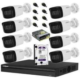 Sistem complet de supraveghere Dahua DH-8CEXT80MA-5MP HDCVI cu 8 camere de exterior de 5MP