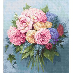 Set goblen de cusut, cu diagrama, Buchet, 21x23,5 cm