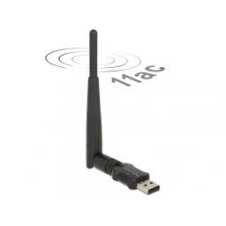 Placa retea USB 2.0 Dual Band WLAN ac/a/b/g/n 433 Mbps cu 1 antena externa, Delock 12462
