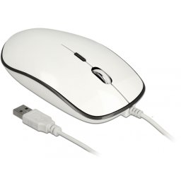 Mouse optic USB 4 butoane USB-A + adaptor USB-C alb, Delock 12532