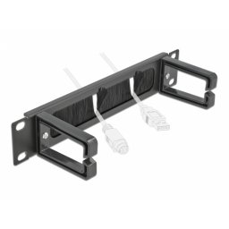 Organizator cabluri 10" 1U pentru cabinet cu 2 inele + perii Negru, Delock 66485