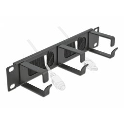 Organizator cabluri 10" 1U pentru cabinet cu 3 inele + perii Negru, Delock 66487