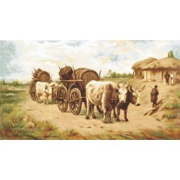 Set goblen de cusut, cu diagrama, Car cu boi (Theodor Aman), 36x20 cm