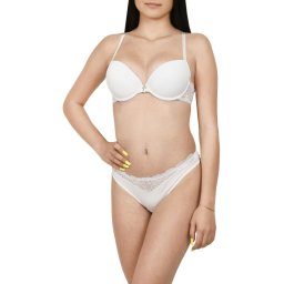 Set sutien cu bretele in “X” si chilot tanga, alb (Marime chilot: L, Marime cupa: 80A)