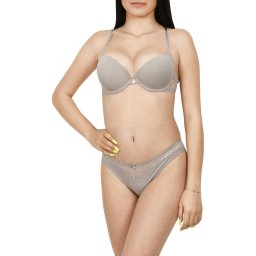 Set sutien cu bretele in “X” si chilot tanga, gri (Marime chilot: S, Marime cupa: 70A)
