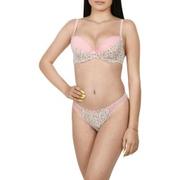 Set sutien cu chilot, imprimeu leopard, roz (Marime chilot: L, Marime cupa: 70A)