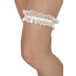 Jartiera dantela, cu accesoriu cheita, alb antic (Marime jartiera: S/M)