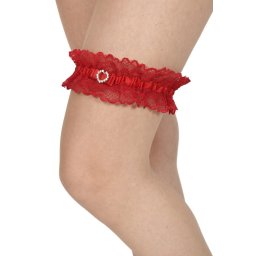 Jartiera din dantela, cu accesoriu inimioara, rosu (Marime jartiera: L/XL)