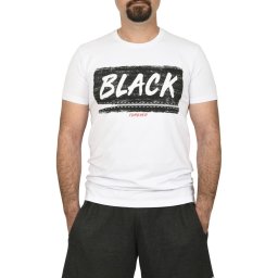 Tricou slim fit cu imprimeu BLACK, alb (Marime tricou: L)