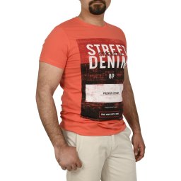 Tricou slim fit cu imprimeu STREET DENIM, corai (Marime tricou: M)