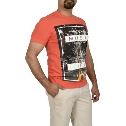 Tricou barbat cu inprimeu MUST GO LIFE, corai (Marime tricou: M)