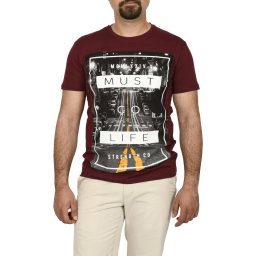 Tricou barbat cu imprimeu MUST GO LIFE, grena (Marime tricou: M)