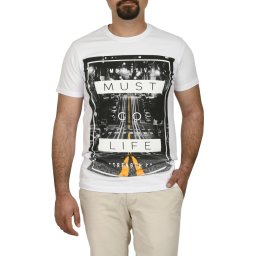 Tricou barbat cu imprimeu MUST GO LIFE, alb (Marime tricou: XL)