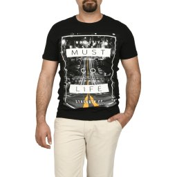 Tricou barbat cu inprimeu MUST GO LIFE, negru (Marime tricou: L)