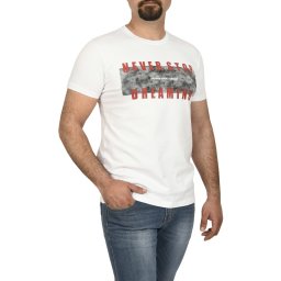 Tricou slim fit cu imprimeu NEVER STOP DREAMING, alb (Marime tricou: XL)