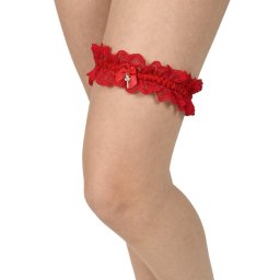 Jartiera din dantela, cu accesoriu cheita, rosu (Marime jartiera: L/XL)