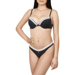 Set sutien semiburetat si chilot tanga, Lemila, bleumarin (Marime chilot: S, Marime cupa: 70A)