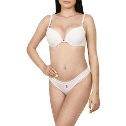 Set sutien semiburetat si chilot tanga, Lemila, alb (Marime chilot: M, Marime cupa: 75A)