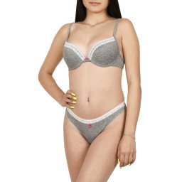 Set sutien semiburetat si chilot tanga, Lemila, gri (Marime chilot: M, Marime cupa: 75A)
