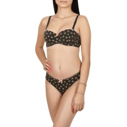 Set sutien cu chilot, imprimeu inimioare, Lemila, gri petrol (Marime chilot: S, Marime cupa: 70A)
