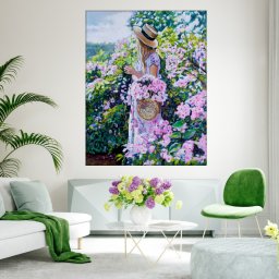 Tablou Canvas Fata cu Cos de Trandafiri Roz FAB111 (Dimensiune LxH: 70x100cm)