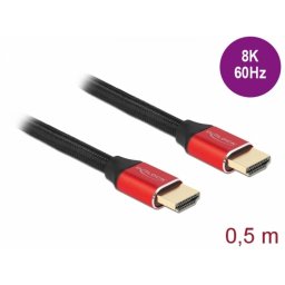 Cablu Ultra High Speed HDMI 48 Gbps 8K60Hz/4K240Hz 0.5m Rosu Certificat, Delock 85772