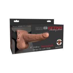 Fetish Fantasy 6" Hollow Rechargeable Strap-On with Balls Tan