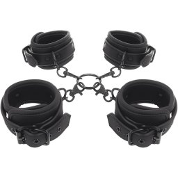 Fetish Submissive Ankle and Wrist Cuffs & Hogtie Set Vegan Leather