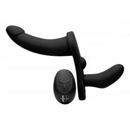 Strap U Double Take 10X Double Penetration Vibrating Strap-on Harness Black