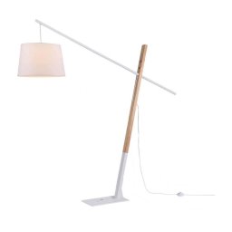Lampadar scandinav Cali, L:167 cm H:205 cm, metal alb, lemn natur
